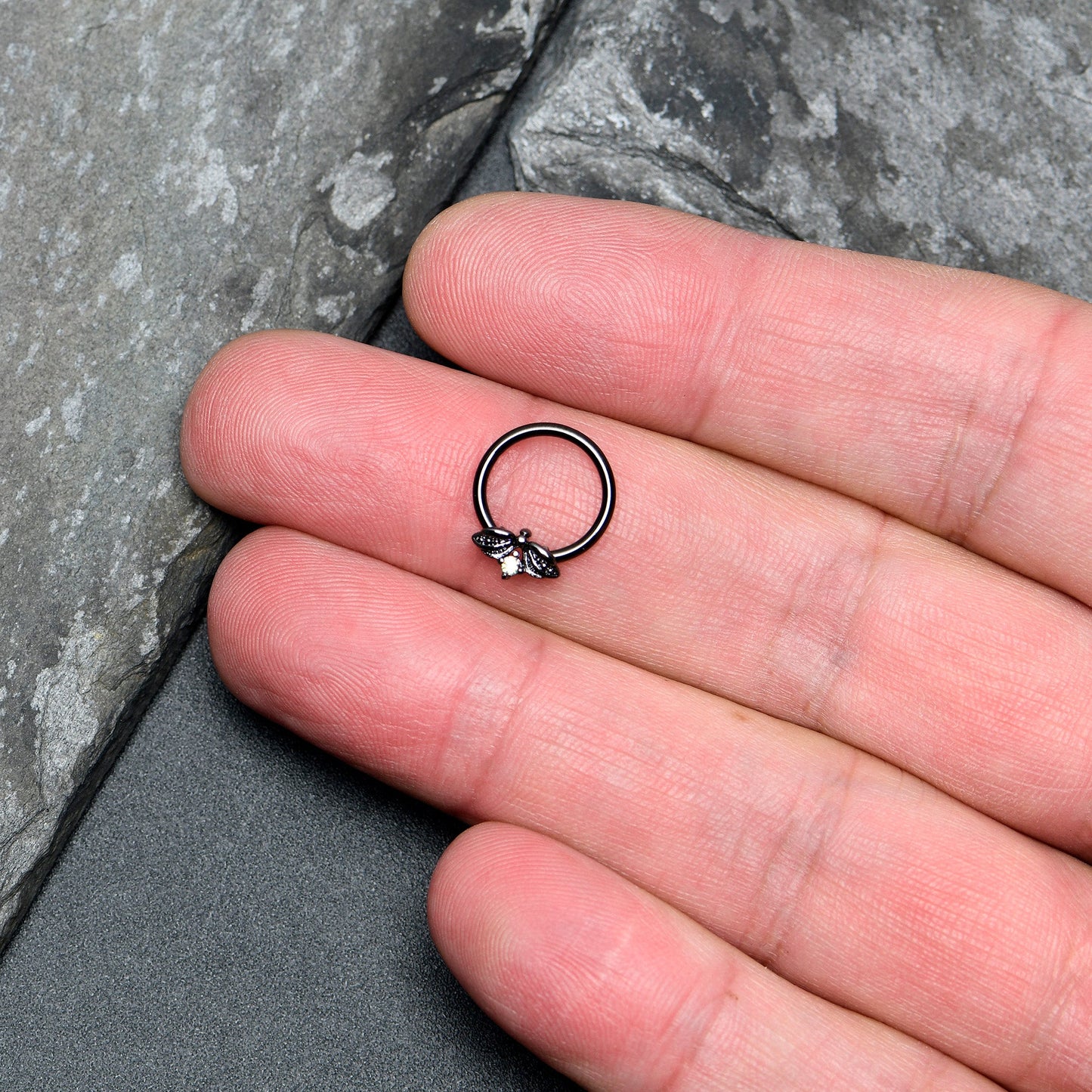 16G 3/8 Aurora Gem Black Beauty Bug BCR Captive Ring