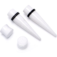 White Acrylic Shimmer Finish Taper Plug Set 6mm to 20mm Sizes