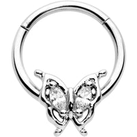 16G 3/8 Clear Gem Fancy Fab Butterfly Hinged Segment Ring
