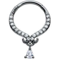 16G 3/8 Clear CZ Gem Black Elegant Curves Hinged Segment Ring
