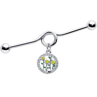 14G Clear Gem Cat Yellow Flowers Dangle Project Bar 38mm