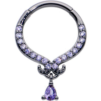 16G 3/8 Purple CZ Gem Black Elegant Curves Dangle Hinged Segment Ring