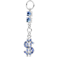 Solar Blue Dangling DOLLAR SIGN Add On Barbell Charm