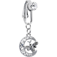 Clear Gem Lunar Dragonfly Fake Clip On Belly Ring