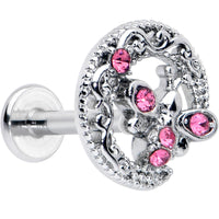 16G 5/16 Pink Gem Lunar Dragonfly Internally Threaded Labret Tragus