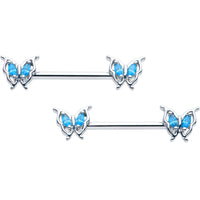 14G 9/16 Blue Gem Fancy Fab Butterfly Barbell Nipple Ring Set
