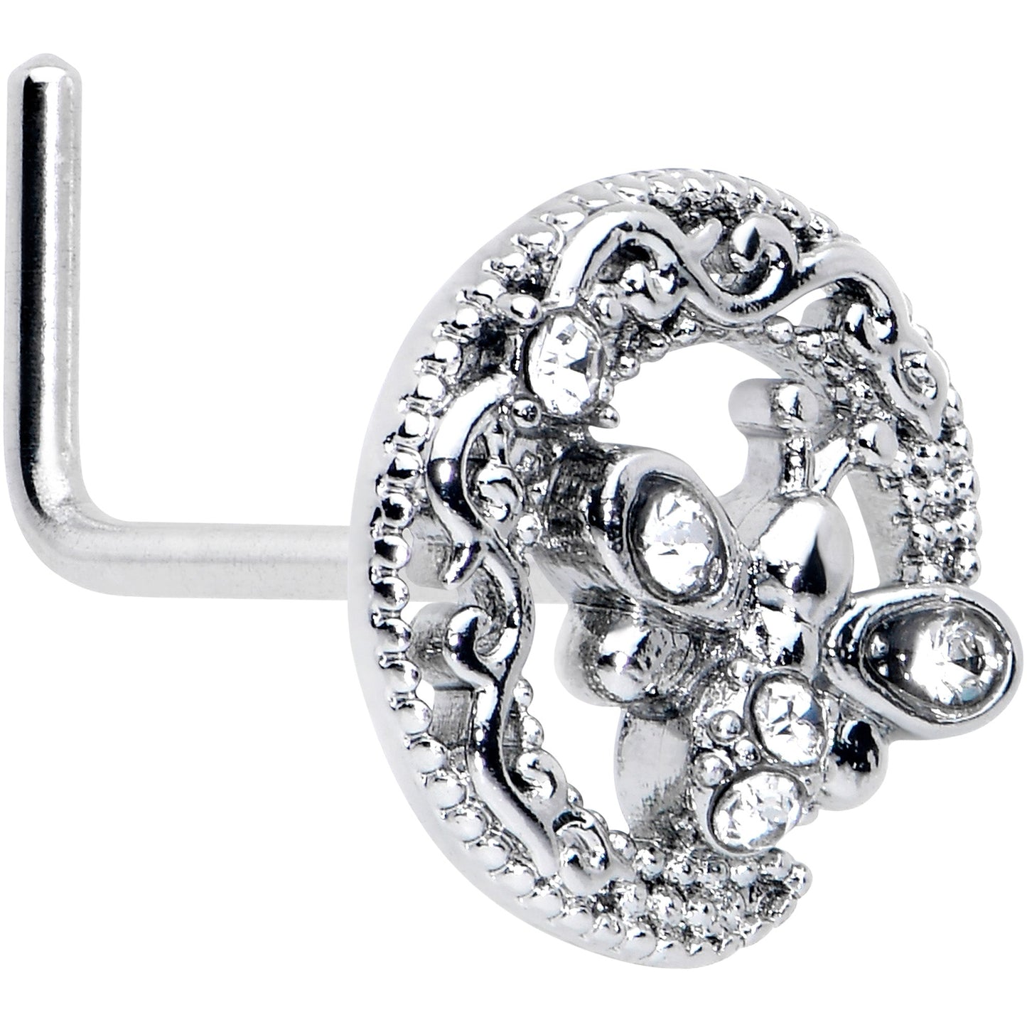 20G 7mm Clear Gem Lunar Dragonfly L Shape Nose Ring