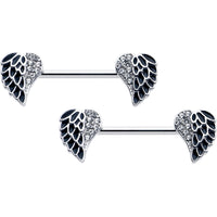 14G 9/16 Clear Gem Heavenly Heart Angel Wing Black Nipple Ring Set