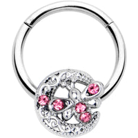 16G 3/8 Pink Gem Lunar Dragonfly Hinged Segment Ring