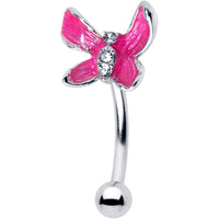 16G 5/16 Clear Gem Chunky Butterfly Pink Curved Eyebrow Ring
