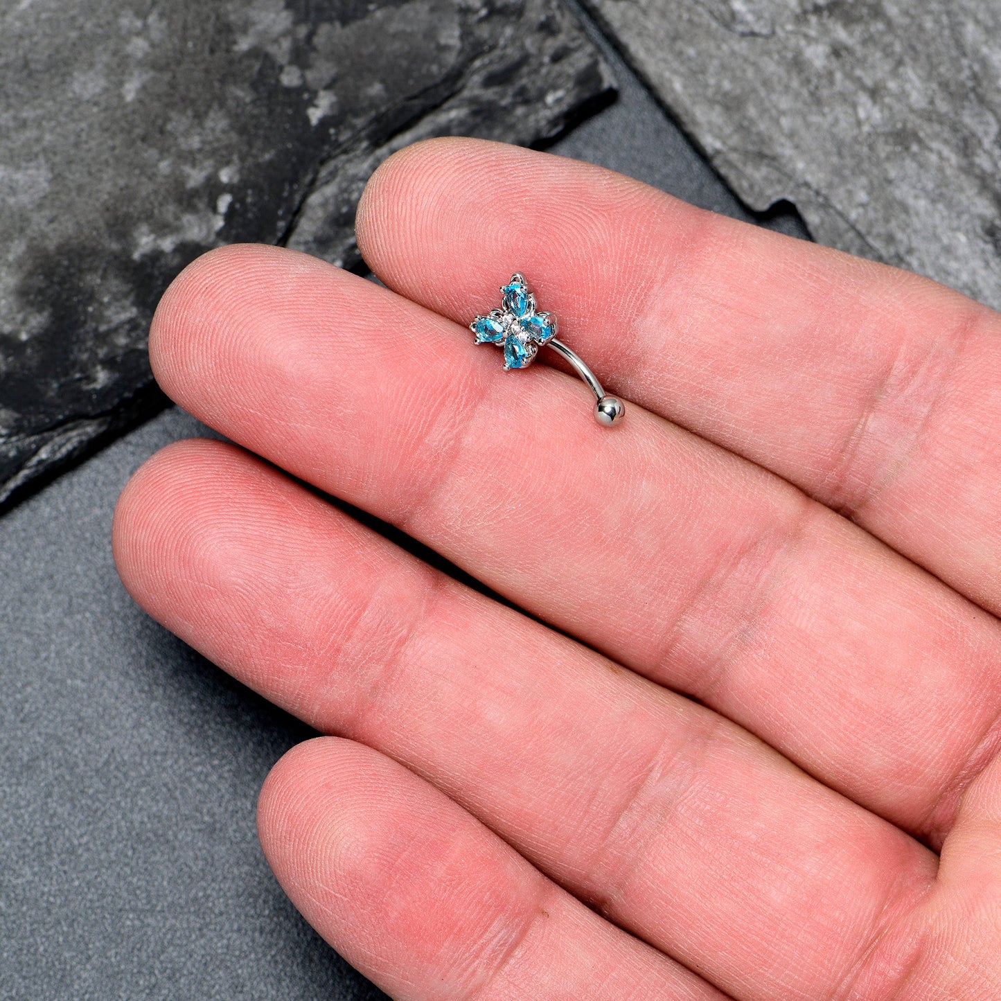 16G 5/16 Blue Gem Baroque Beauty Butterfly Curved Eyebrow Ring