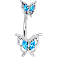 Blue Gem Fancy Fab Butterfly Double Mount Belly Ring