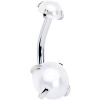 Opaque White Faux Pearl June Birthstone Double Mount Belly Ring