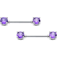 14G 9/16 Purple CZ Gem February Birthstone Nipple Ring Set