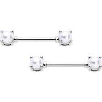 14G 9/16 White Faux Pearl June Birthstone Nipple Ring Set