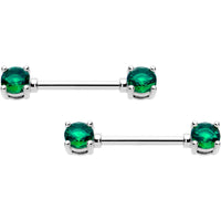 14G 9/16 Green CZ Gem May Birthstone Nipple Ring Set
