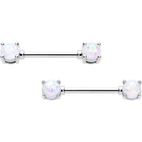 14G 9/16 White Faux Opal October Birthstone Nipple Ring Set