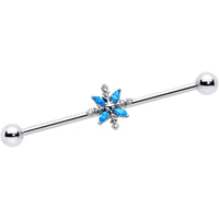 14G Blue CZ Gem Classic Flower Industrial Barbell 38mm