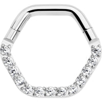 16G 5/16 Clear CZ Gem Hexagon Shape Hinged Segment Ring