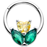 16G 5/16 Yellow Green CZ Gem Love Flower Hinged Segment Ring
