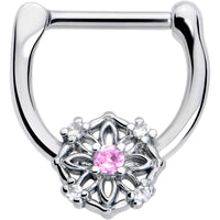 16G 5/16 Pink Clear CZ Gem Flower Circle Cartilage Clicker