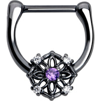 16G 5/16 Purple Clear CZ Gem Black Flower Ring Cartilage Clicker
