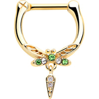 16G 5/16 Green Gem Gold Tone Swank Dragonfly Dangle Cartilage Clicker
