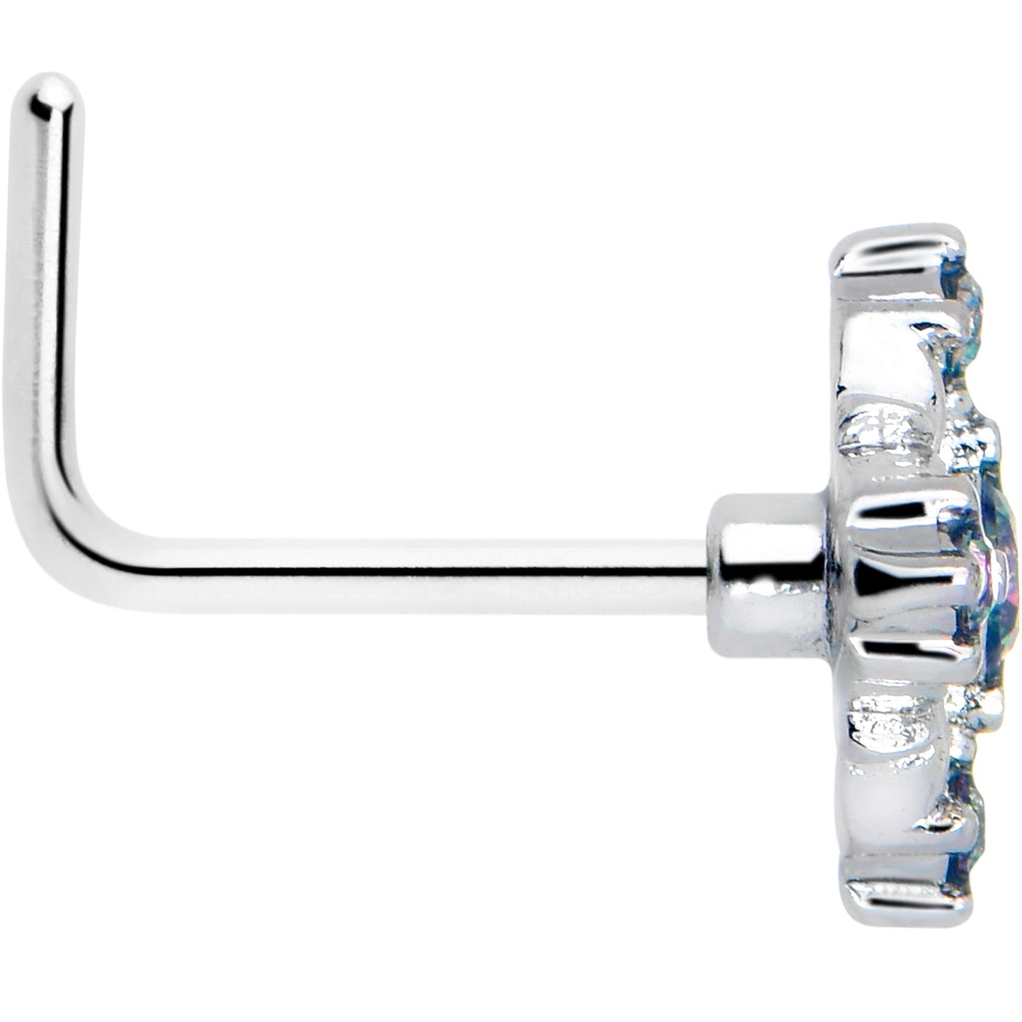 20G 7mm Vitrail CZ Gem Beauty Cross L Shape Nose Ring