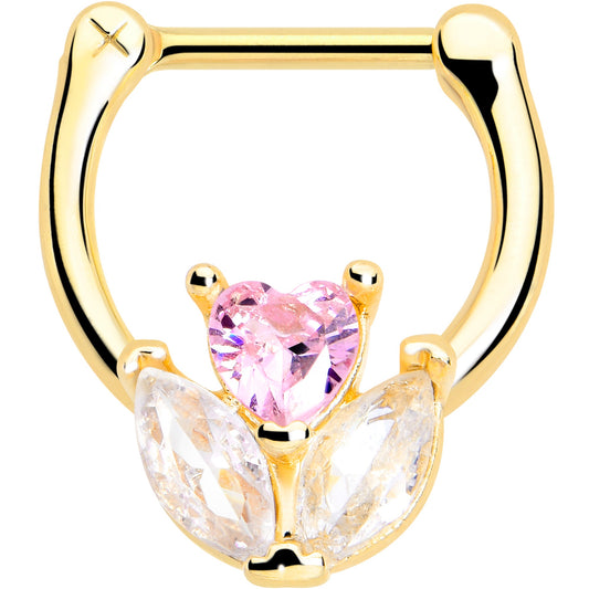 16G 5/16 Pink CZ Gem Gold Tone Love Flower Cartilage Clicker
