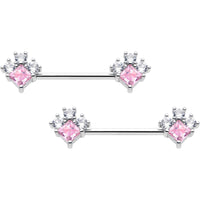 14G 9/16 Pink Clear CZ Gem Rhombus Riot Barbell Nipple Ring Set