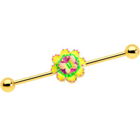 14G Gold Tone Tie Dye Butterfly Style Industrial Barbell 38mm