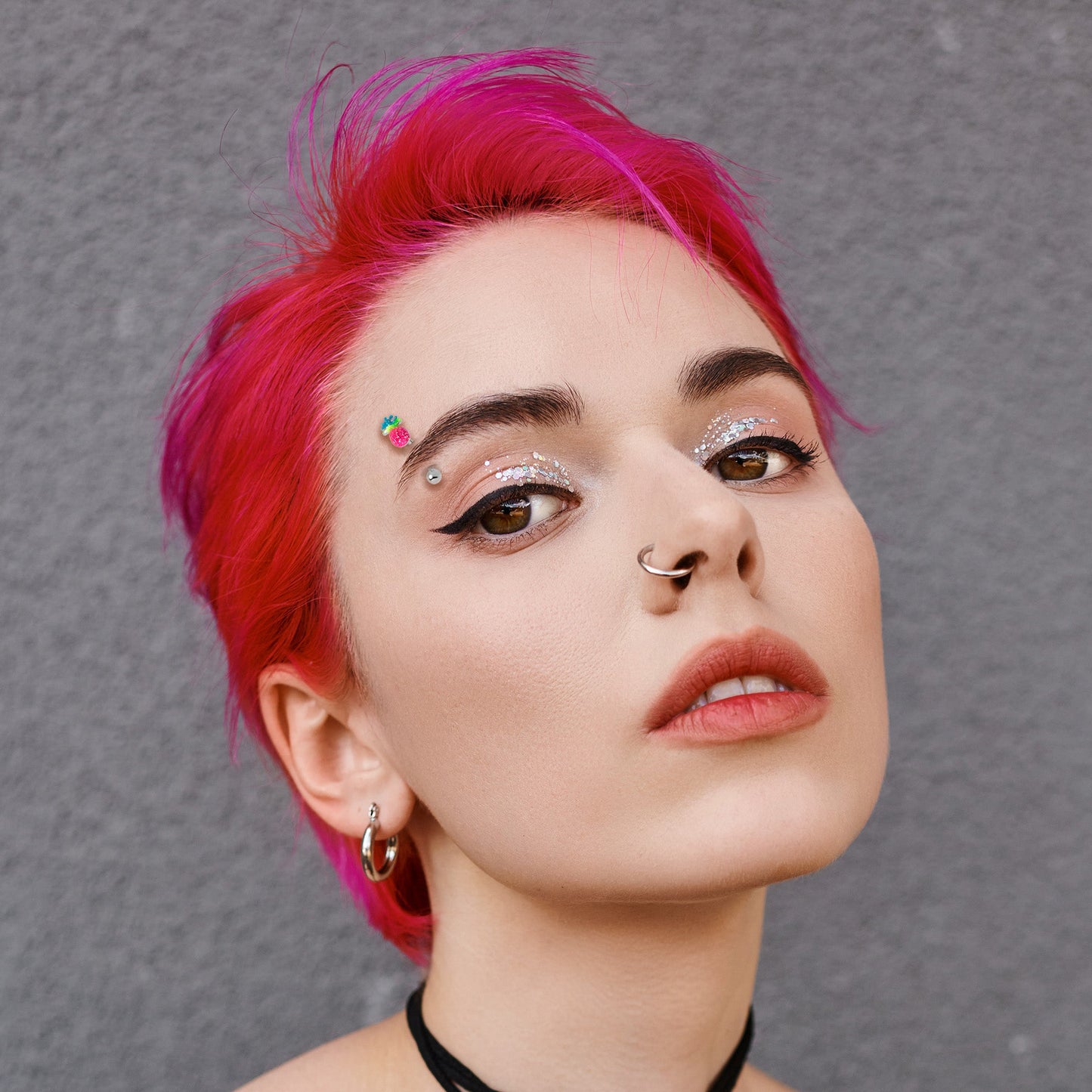 16G 5/16 Hot Tropical Pineapple Curved Eyebrow Ring