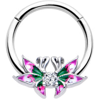 16G 3/8 Clear CZ Gem Profile Butterflies Hinged Segment Ring