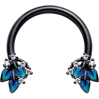 16G 3/8 Clear CZ Gem Black Lush Leaves Circular Barbell Horseshoe