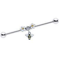 14G Yellow CZ Gem Flower Bee Dangle Industrial Barbell 38mm
