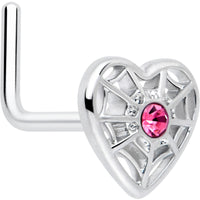 20G 7mm Pink Gem Spiderweb Heart Love L Shape Nose Ring