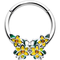 16G 3/8 Yellow CZ Gem Blooming Butterfly Hinged Segment Ring