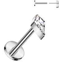 18G 5/16 Clear CZ Gem Spear Medical Grade Titanium Flat Back Earring
