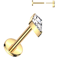 18G 5/16 Clear CZ Gem Spear Gold PVD Medical Grade Titanium Flat Back Earring