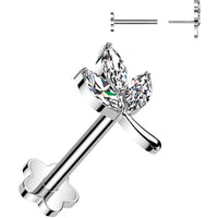 16G 1/4 CZ Gem Leaves Medical Grade Titanium Reversible Flat Back Earring