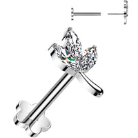 16G 5/16 CZ Gem Leaves Medical Grade Titanium Reversible Flat Back Earring