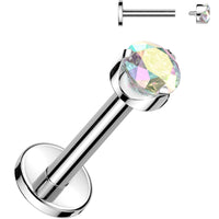 16G 1/4 3mm Aurora CZ Round Medical Grade Titanium Flat Back Earring