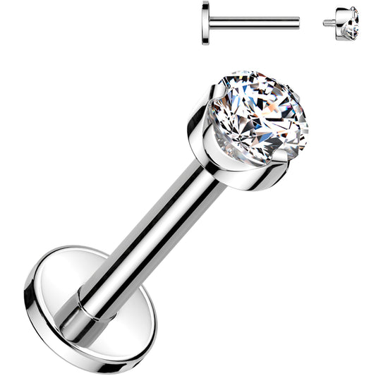 16G 1/4 3mm Clear CZ Round Medical Grade Titanium Flat Back Earring