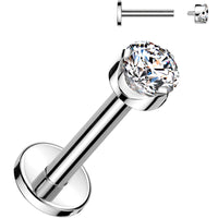 16G 5/16 4mm Clear CZ Round Medical Grade Titanium Flat Back Earring