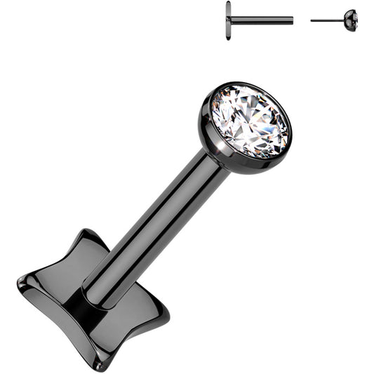 18G 1/4 3mm CZ Gem Black PVD Medical Grade Titanium Reversible Flat Back Earring