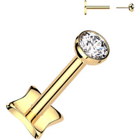 18G 5/16 3mm CZ Gem Gold PVD Medical Grade Titanium Reversible Flat Back Earring