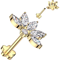 18G 5/16 Clear CZ Gem Style Fan Gold PVD Medical Grade Titanium Reversible Flat Back Earring