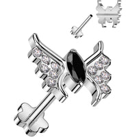18G 5/16 Black CZ Gem Butterfly Medical Grade Titanium Reversible Flat Back Earring