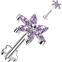 18G 5/16 Purple CZ Gem Style Flower Medical Grade Titanium Reversible Flat Back Earring