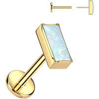 18G 5/16 Rectangular White Synthetic Opal Gold PVD Medical Grade Titanium Flat Back Earring